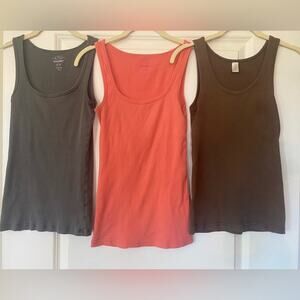 Lot of 3 ribbed tank tops coral, gray, brown M